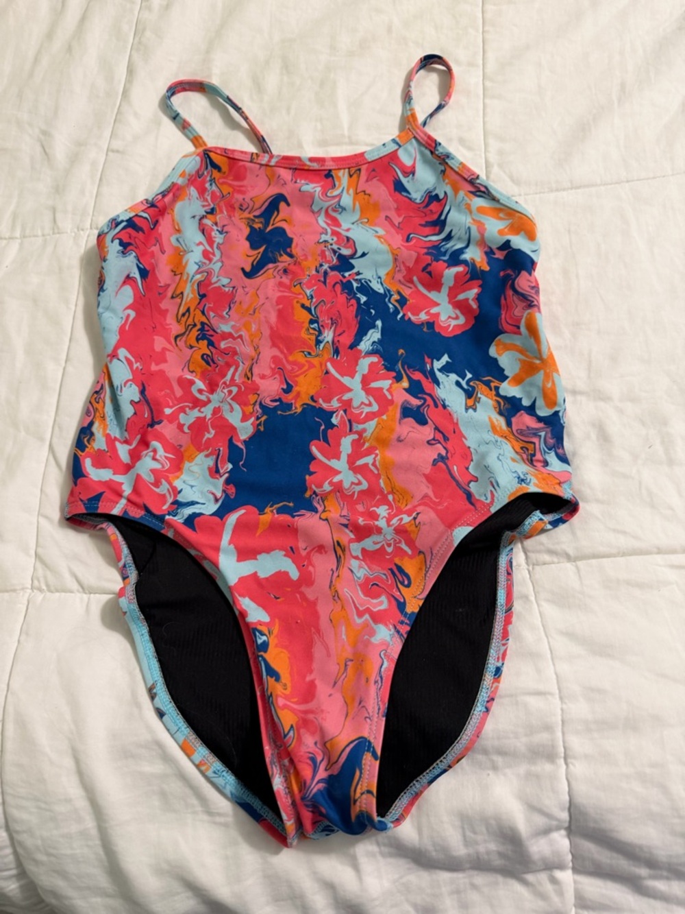 Jolyn Clothing Pink, Blue & Orange Marble-Print One-Piece Swimsuit Chevy 28
